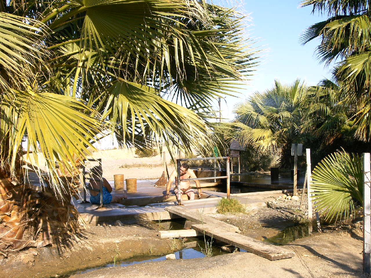 Man at Bath near shower area at Hot Springs near Holtville, CA