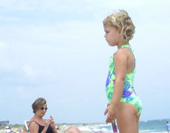 Gran and Erica on the beach.