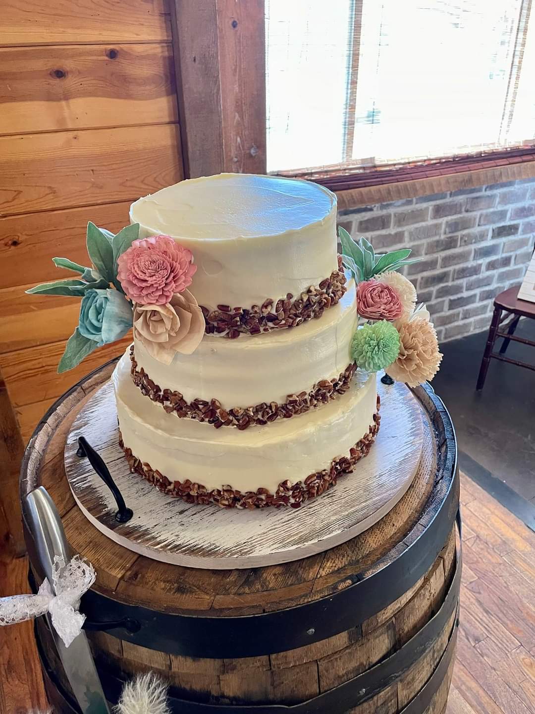 Brown cake with flowers