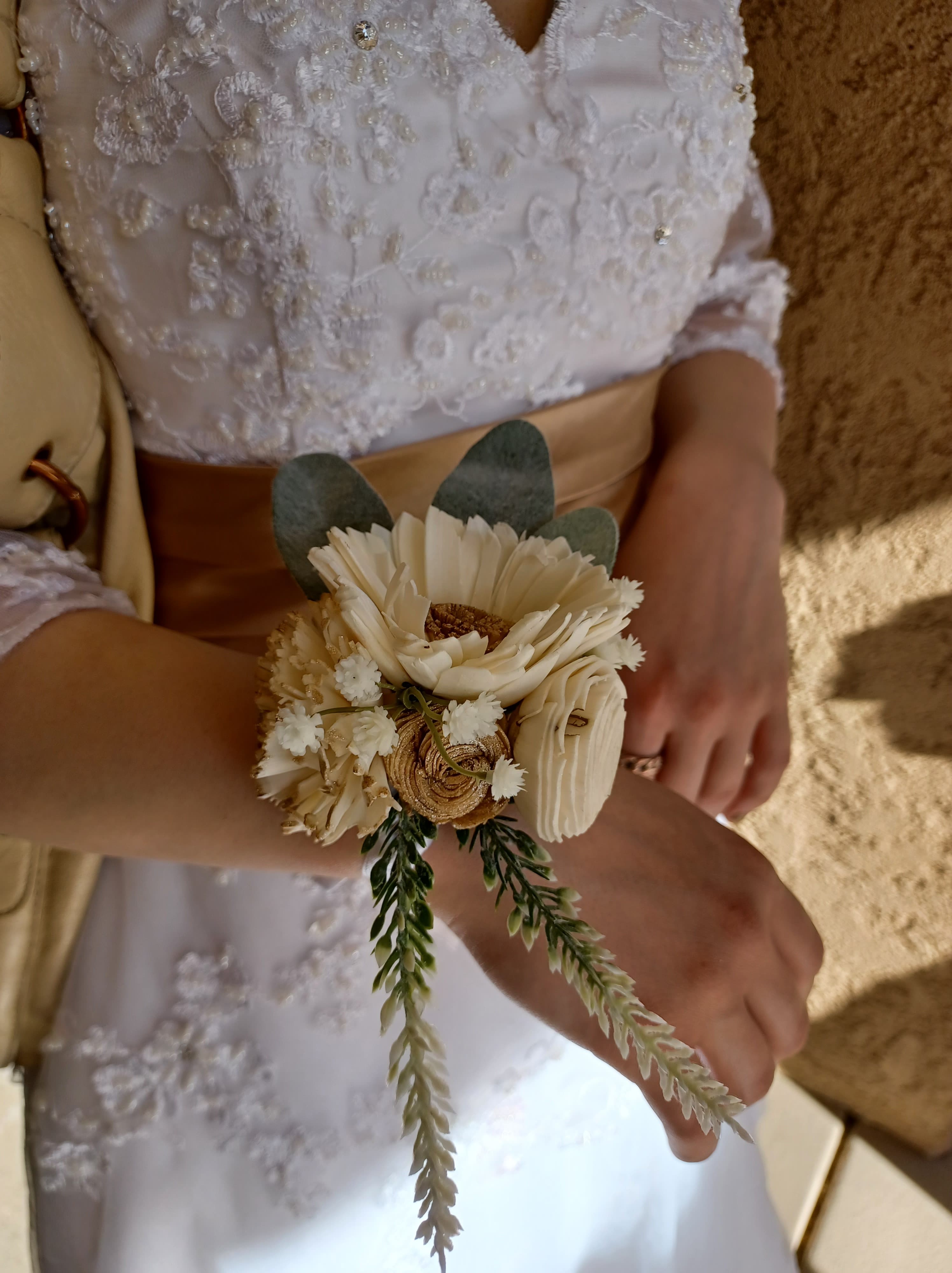gold and white corsage