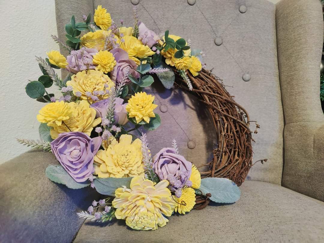 lavender and yellow grapevine wreath