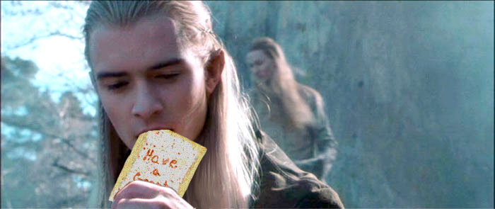 Legolas: What's this little sticky note in my lunchbox.... *opens* "I hope you enjoy the lunch I packed you. Good luck on your math test! Love, Mom" *rolls eyes*