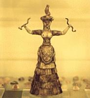 snake goddess wearing a typical minoan dress