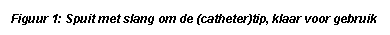 Text Box: Figuur 1: Spuit met slang om de (catheter)tip, klaar voor gebruik