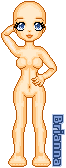 This is a normal standing pose with one hand behind her head and the other on her waist.