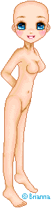 Standing pose with arms behind back.