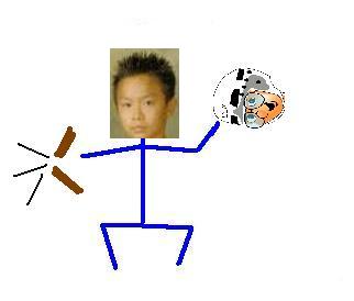 Yah, hes doing taekwondo. Thats right, that martial art where you break boards and kill nerds :D