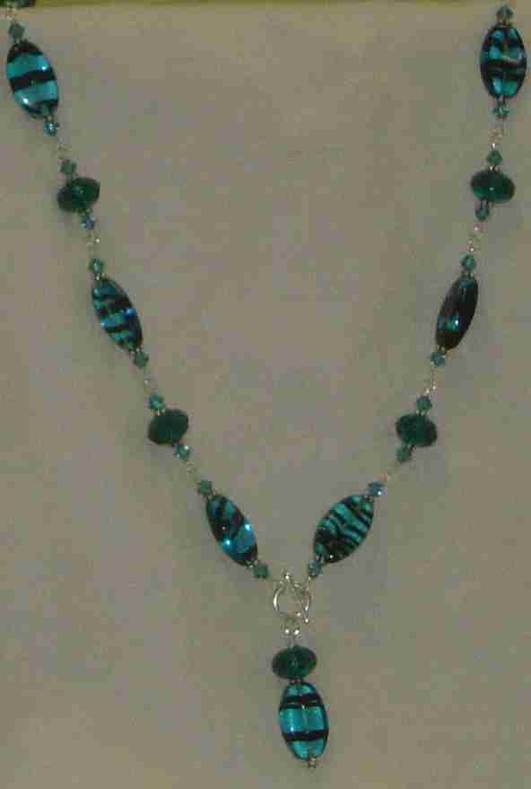 Teal Glass and Swarovski Crystal Necklace
