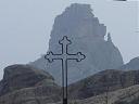 a view of the mountians in the distance from the monastary