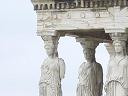 a close up of the Caryatibs, the female statues on the Erectheum