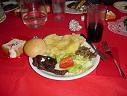 steak, baked potato, salad, mushrooms, roll...thats something i can fall in love with on valentine's day