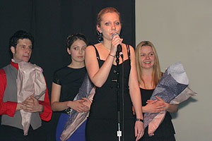 Natalia Junyk says a few words as Stepan Pruchnicky, Natalie Mec and Areta Gawrachynski says a few words flanked by volunteers Stepan Pruchnicky, Natalie Mec and Areta Gawrachynsky.