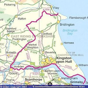 Map showing the Hull and East Yorkshire CAMRA geographical area