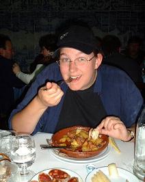Becky eating Portugese