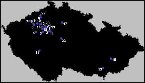 Distribution of Megaliths in Czechia / distribution des tombes m�galithes / verspreiding van hunebedden in Tsjechi� / Verbreitung der Gro�steingr�ber in Tsjechien / difusi�n dolm�nico