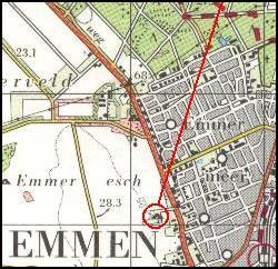 Location of tomb D43 at Emmen (the most western of the type in Europe) / Lage des Grabes D43 in Emmen (das meist westliche dieser Art in Europa) / Ligging van het langgraf D43 in Emmen (het meest westelijke van dit type in Europa) / Position de la tombe D43 � Emmen (la plus occidentale de cette type en Europe) / Posici�n de la tumba D43 en Emmen (la m�s occidental de este tipo en Europa)