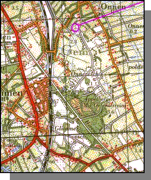 Location of the disappeared tomb G4 near Onnen (Onneres) / Ligging van het verdwenen hunebed G4 bij Onnen / Lage des verschwundenes Gro�steingrabes G4 bei Onnen / Localisation de l'all�e couverte disparue G4 chez Onnen / Posici�n de la tumba megal�tica G4 cerca de Onnen