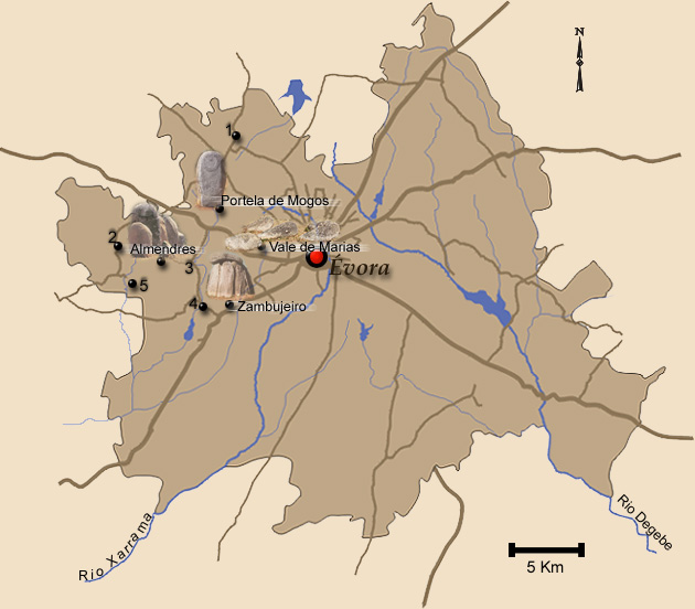 Mapa das alrededores de Evora / Karte der Umgebung von Evora / Kaart van de omgeving van Evora / Plan des environs d'Evora