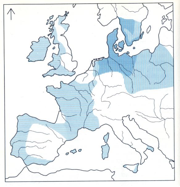 distribution de cultures m�galithes en Europe / verspreiding van megalietculturen in Europa / Verbreitung der Gro�steinkulturen in Europa / difusi�n de las civilizaciones megal�ticas en Europa