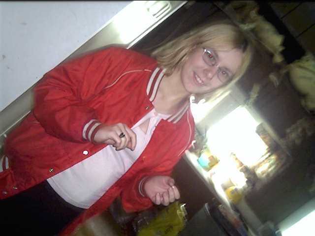 Jamie, in a red jacket, pic taken by her brother, who needs photography lessons.