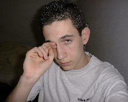 He looks like he's crying...