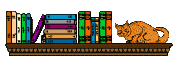 cat on bookshelf