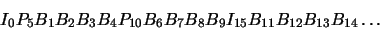\begin{displaymath}I_0 P_5 B_1 B_2 B_3 B_4 P_{10} B_6 B_7 B_8 B_9 I_{15} B_{11} B_{12} B_{13}
B_{14} \ldots \end{displaymath}