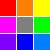 The starting 3-by-3 square of colors. In English reading order: red, orange, yellow, purple, gray, green, violet, blue, light blue.