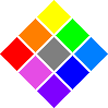 Same square, rotated 45 degrees counter-clockwise. The square pixels are now diamonds; red is the left corner, and yellow is the top corner.