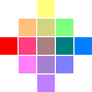 Same interpolation applied to the middle column. The top and bottom output pixels in that column are blended from white and the top/bottom input pixel; the inner two output pixels are blended from white and two input pixels; the center output pixel is blended from three input pixels.