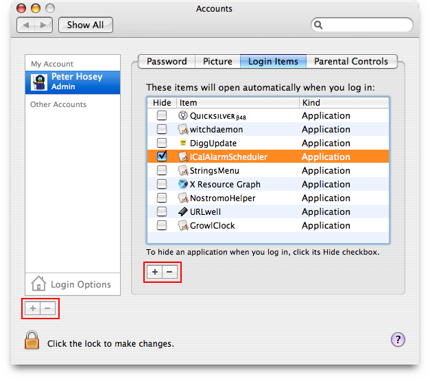 The Accounts pane of System Preferences.