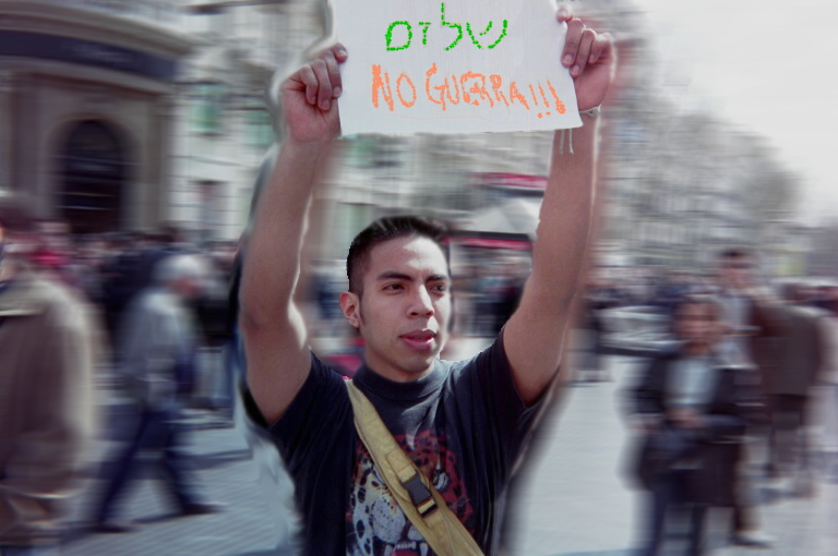 War in Iraq was big news in 2003. Here an anti-war protester on my trip to Barcelona
