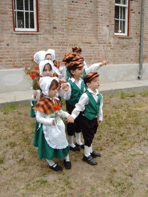 Welsh folk dancers get ready