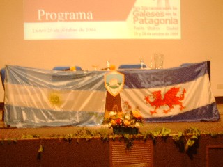 Argentine flag and the Colony Flag - Argentine colours with a Red Dragon
