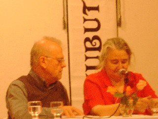 Luned Roberts de Gonzalez helps out with translations of the discussion