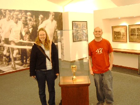 The original replica! Emma and me with the 1930 Jules Rimet World Cup replica