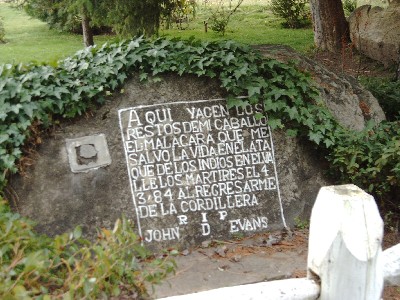 The tomb of Malacara, the horse which leapt twenty feet to save its rider, J D Evans, from an Indian attack
