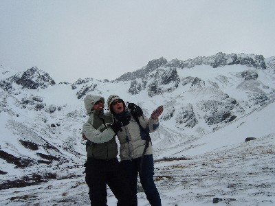 Katie and Jay doing the winter-sports model pose on the Martial Glacier