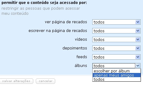 configura��es do Orkut