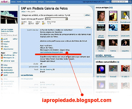 tela do perfil da IAP em Piedade Galeria de Fotos com endereo do Blog
