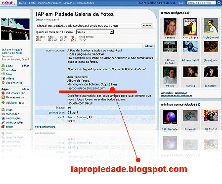 tela do perfil da IAP em Piedade Galeria de Fotos com endere�o do Blog