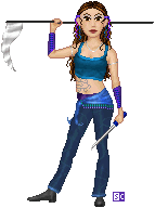 Kit would never wear this, nor would she ever wear her hair down. Furthermore, she doesn't have a tattoo, and she prefers swords and nice, long daggers. But she's posing as a sword dancer, and it the name of duty a soldier girl does what she has to do.