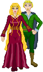 Princess Valadine's dress should have subtler shading, but Prince Keven is just about as dorky as he should be.