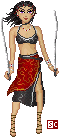 Ritha needs her own section! This getup is for ceremonial sword dancing. The skirts and loose hair add to the challenge and the show.