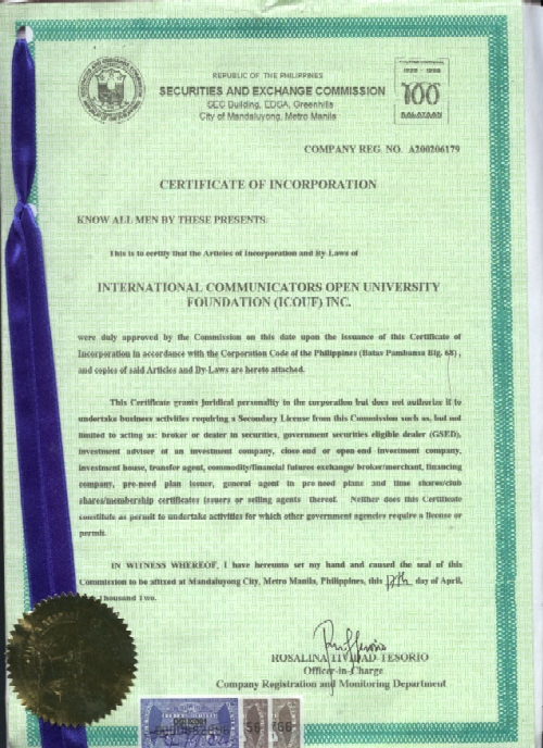 ICOU Incorporation Papers