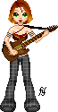 Jori playing her electric guitar for her band 