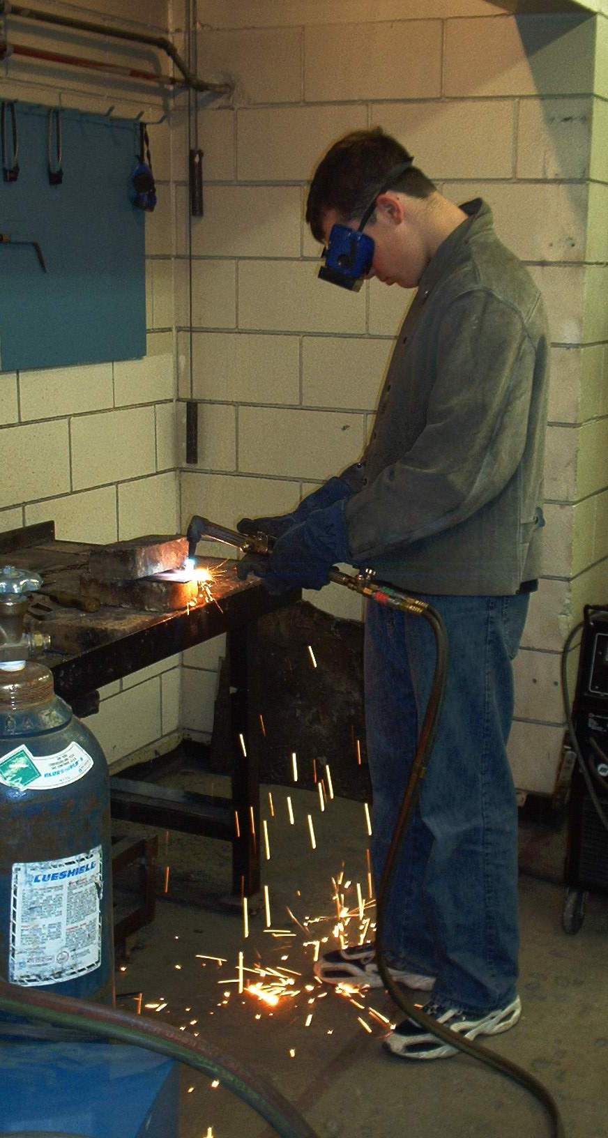 Aaron tries out the cutting torch.