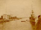 Docks, place unknown. Photo taken from deck of another ship,about 1915