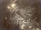 Probaby inside view of the submarine, or a ship, about 1915.