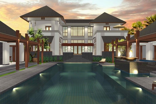main house seen from the end of the pool